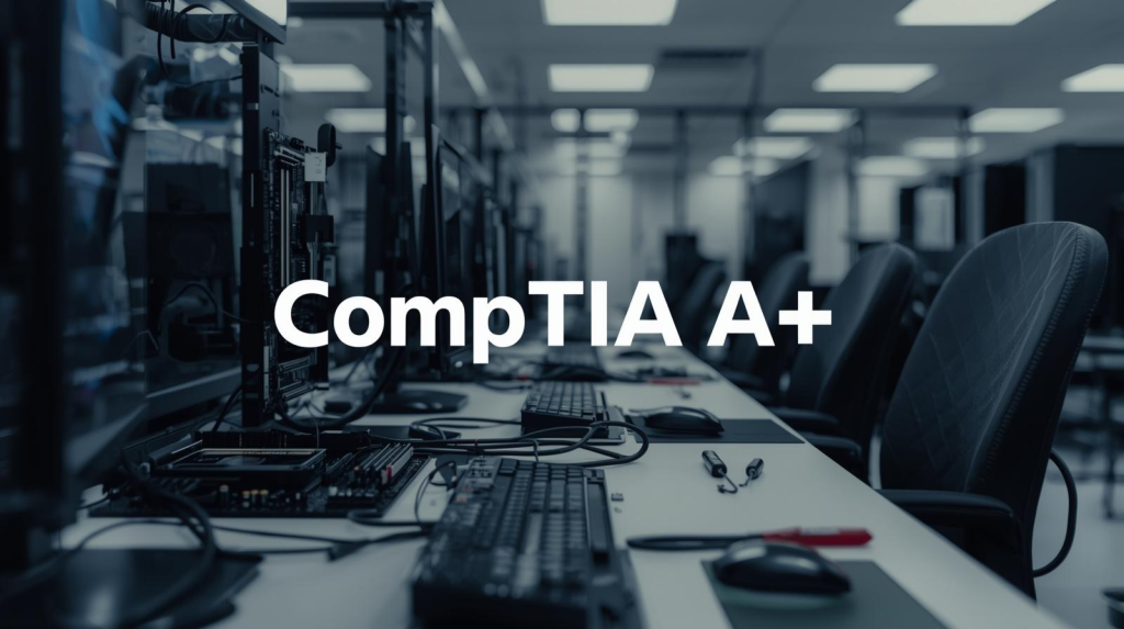 Laptop screen showing timed simulation questions, performance charts, and study notes, representing a comptia a+ practice exam and targeted micro-drills.